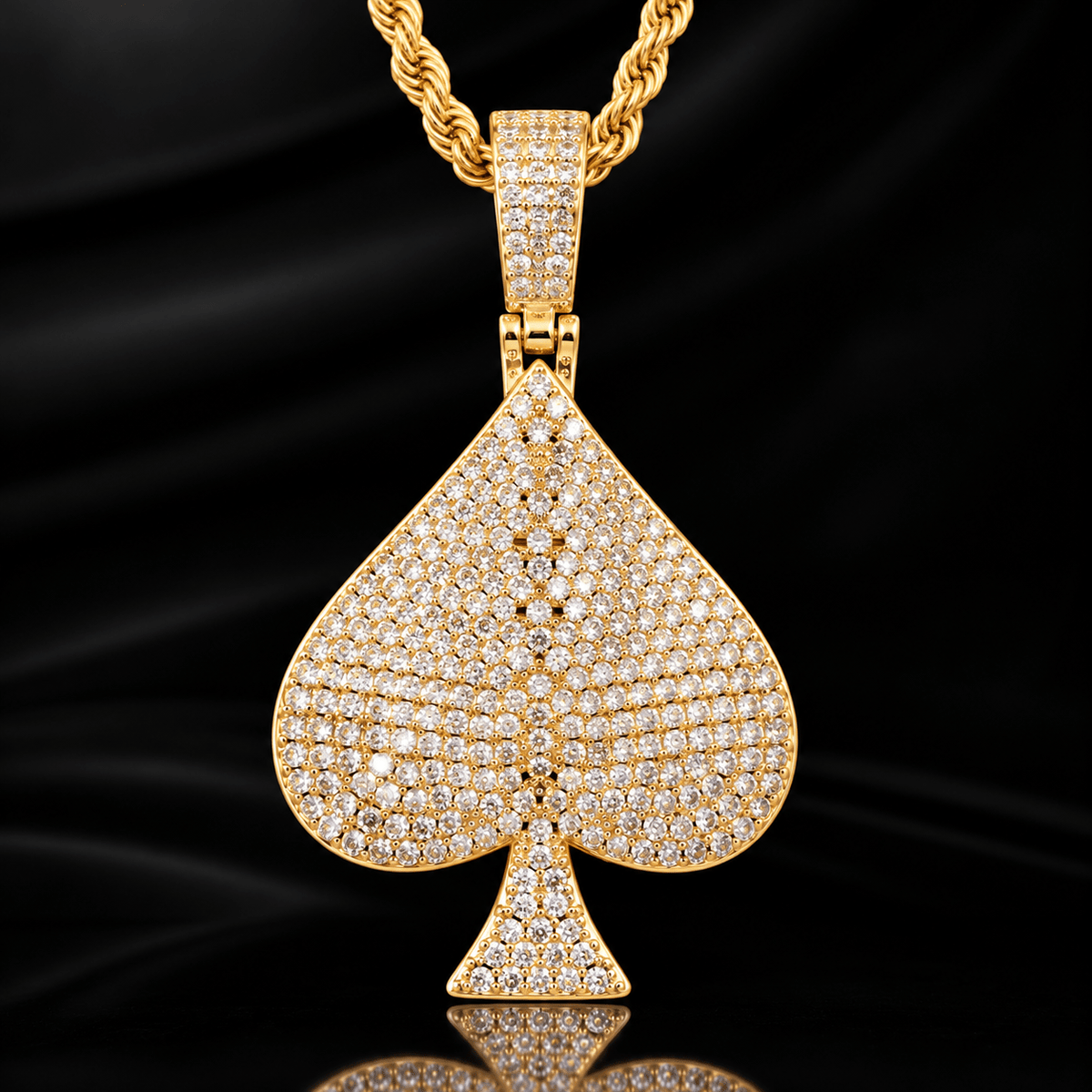 Iced Out Spade Pendant Necklace – AAAAA CZ, Gold, White Gold & Rose Gold - Virtue JewelGold