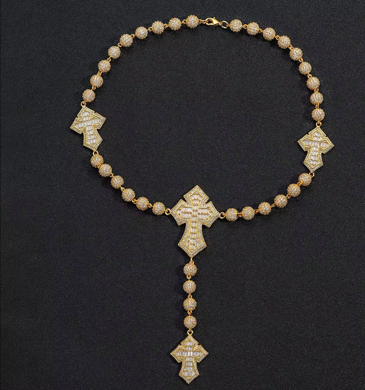 Iced Rosary Cross Necklace - Virtue JewelGoldNecklace