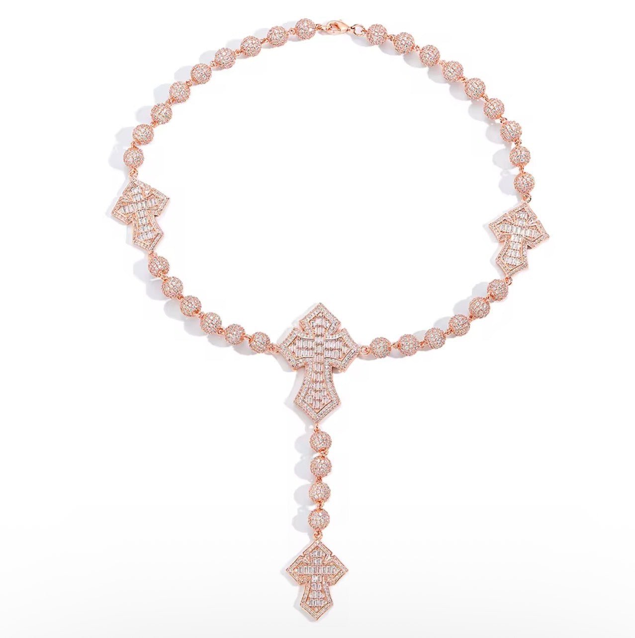 Iced Rosary Cross Necklace - Virtue JewelGoldNecklace