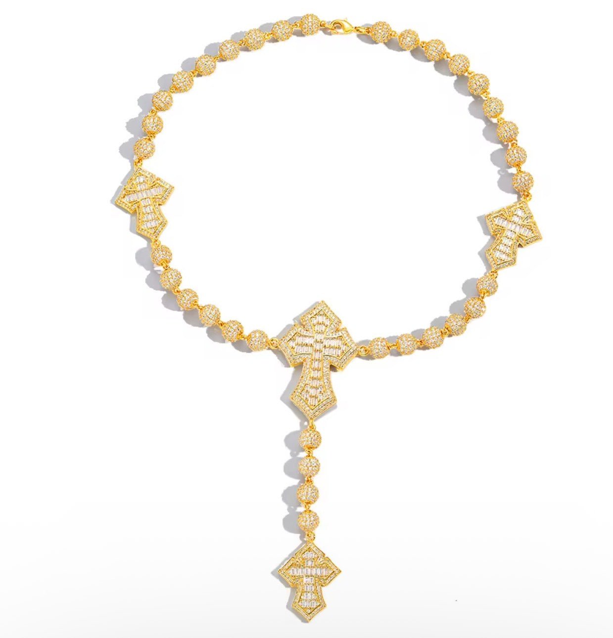 Iced Rosary Cross Necklace - Virtue JewelGoldNecklace