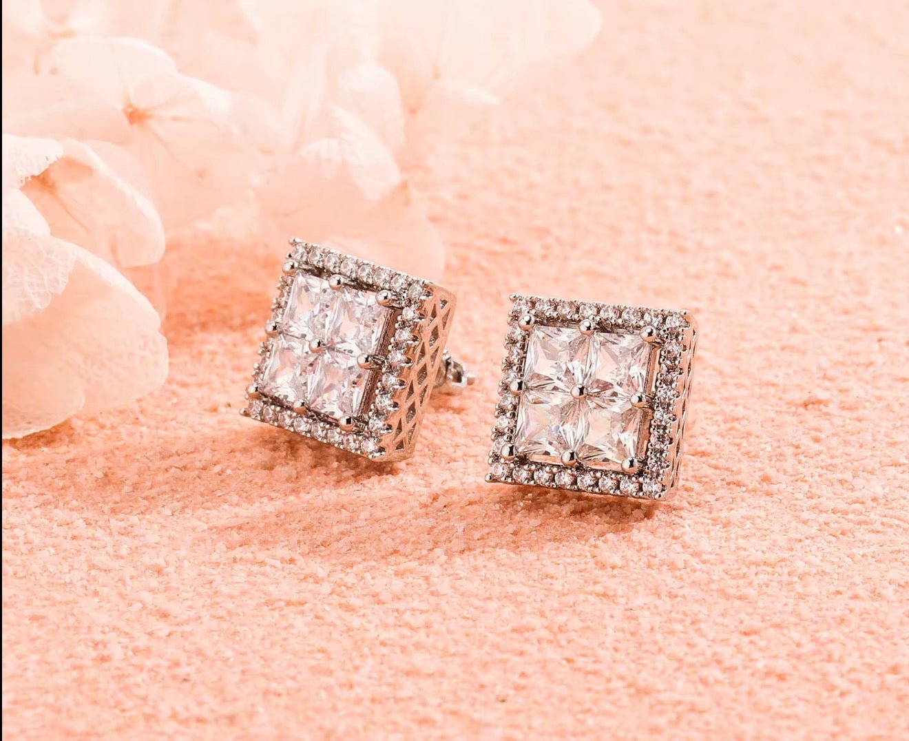 Iced Square Princess - Cut Stud Earrings - Virtue JewelGoldEarrings