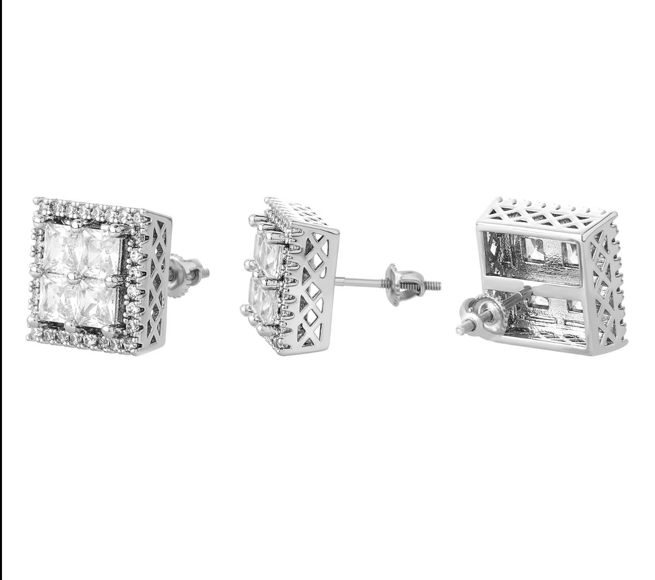 Iced Square Princess - Cut Stud Earrings - Virtue JewelGoldEarrings