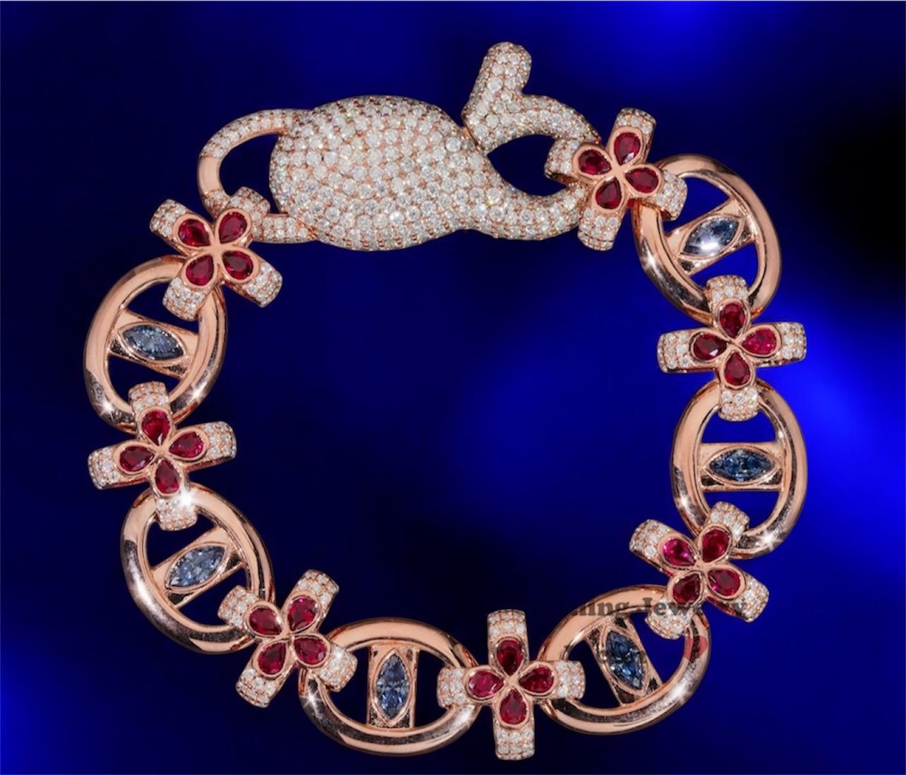Infinity Link Colorful Moissanite Diamond Evil Eye Clover Bracelet - JewelsRose gold7 inch