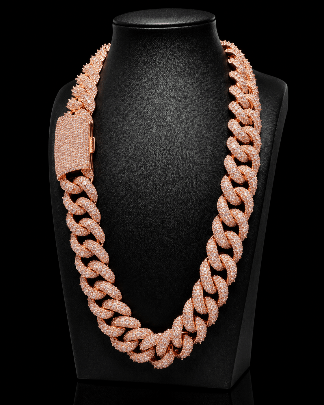 Miami Cuban Link Prong Stimulated Diamonds Iced Out Chain | Rose & Gold - Virtue JewelRose gold18inchChain