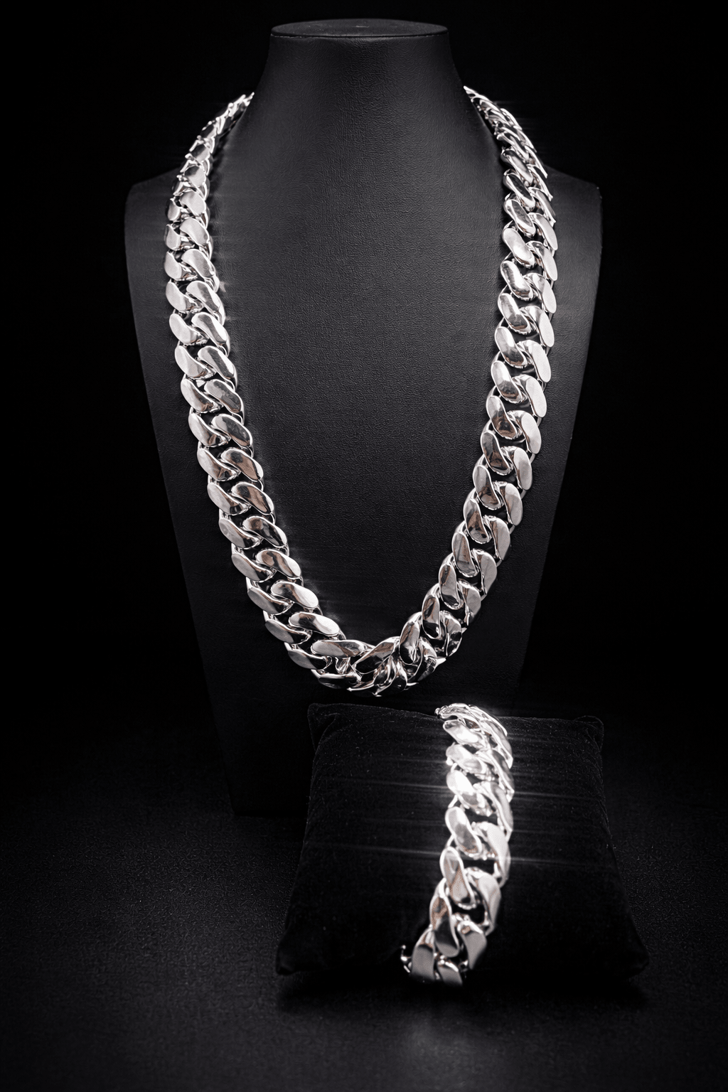 Miami Cuban Link White Gold Plated Chain & Bracelet Set - Virtue Jewel20mm18inch7inch