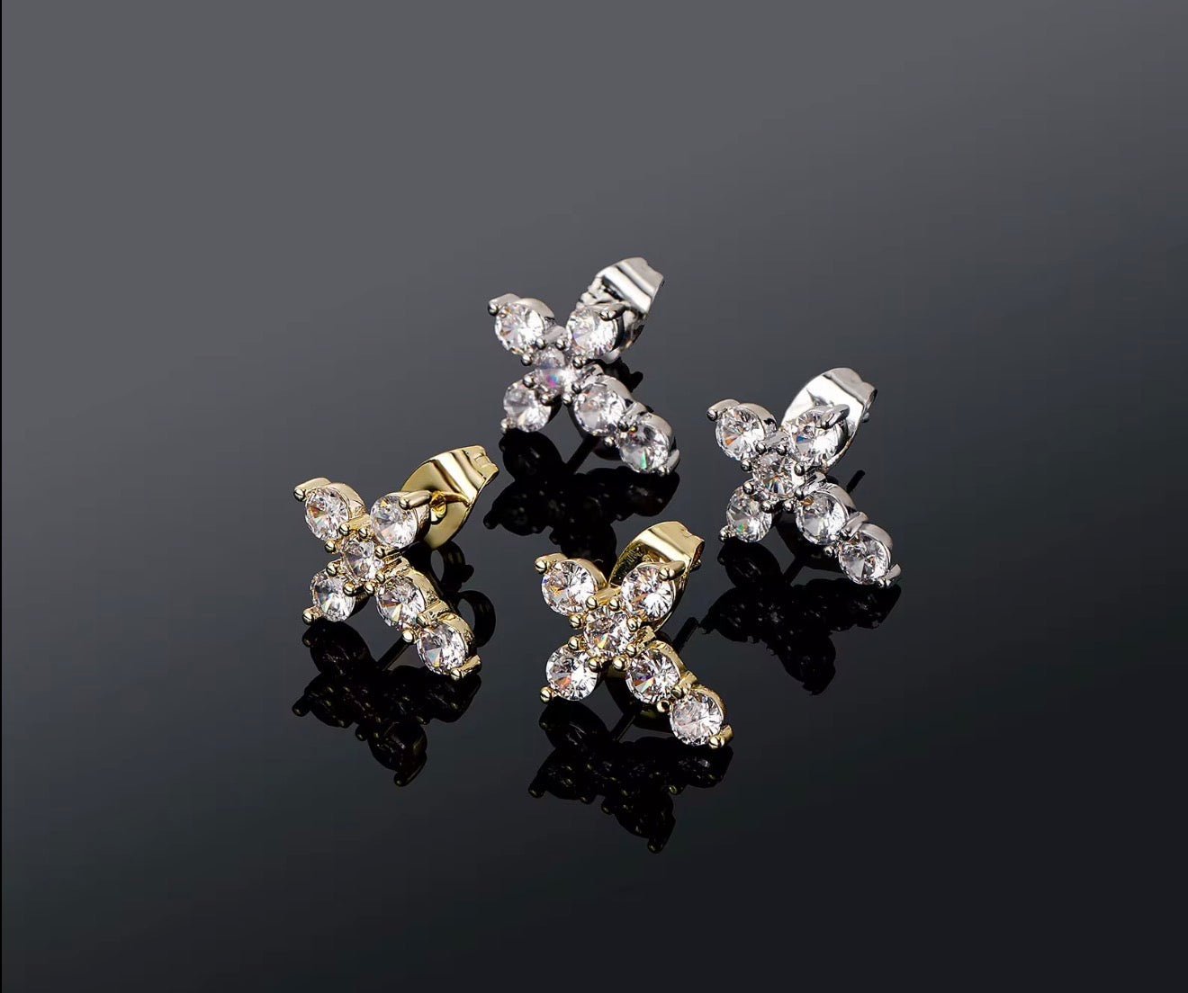 Mini CZ Cross Stud Earrings - Virtue JewelGoldEarrings