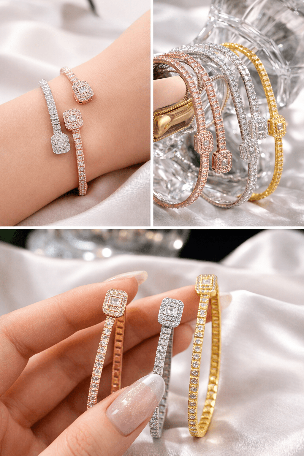 Moissanite Diamonds Elegant Baguette Bangle Bracelet - Virtue JewelSilver7