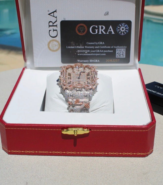 Moissanite Two Town Rose Gold Square Watch - Virtue Jewel
