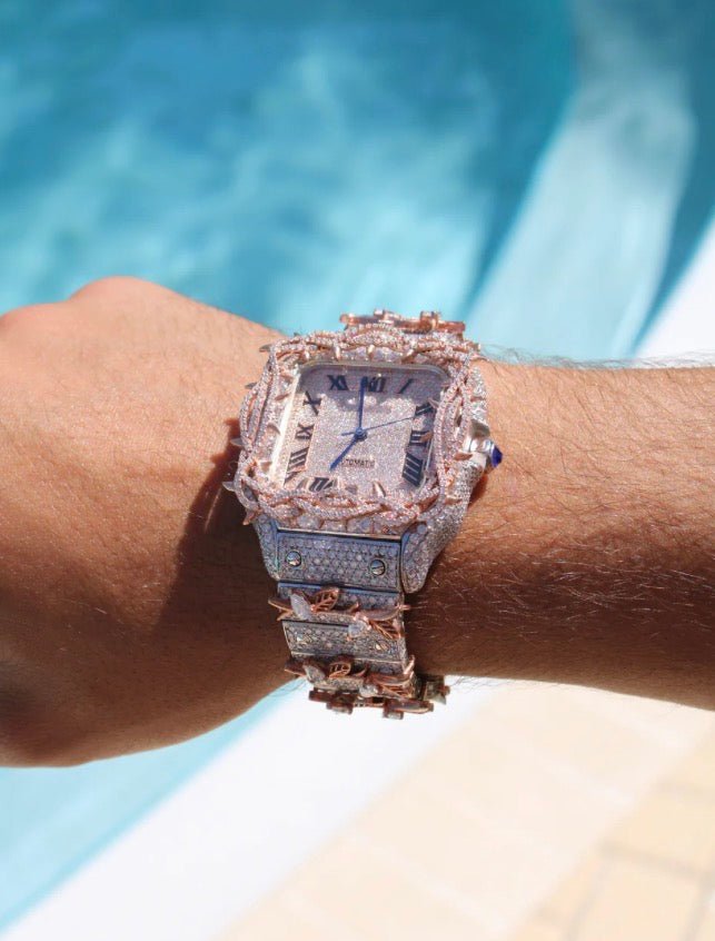 Moissanite Two Town Rose Gold Square Watch - Virtue Jewel