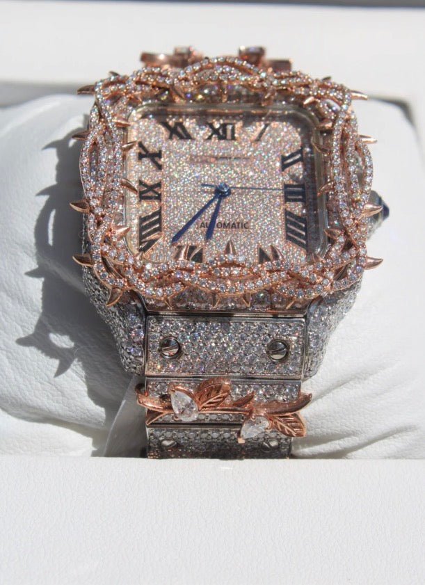 Moissanite Two Town Rose Gold Square Watch - Virtue Jewel