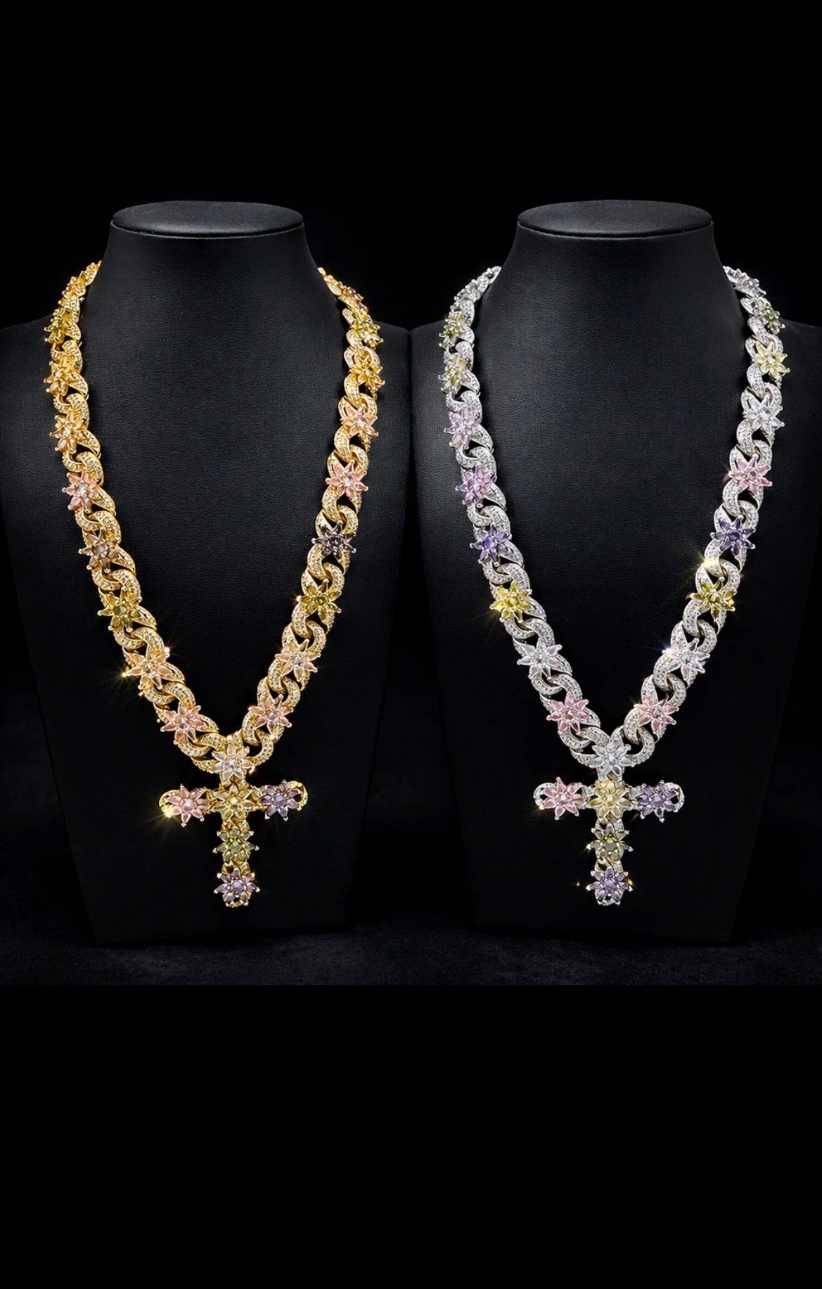 Multicolor Flower Cross Elegant Chain Unisex - Virtue JewelSilver20