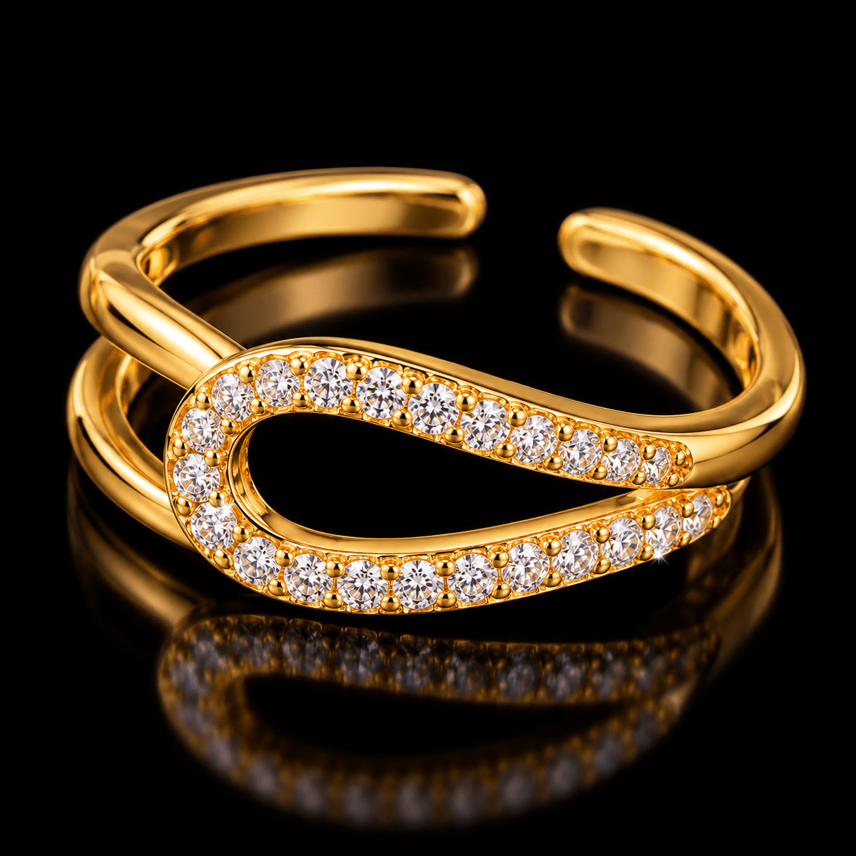 Open Gold Stacking Rings 925 Silver Zircon, Gold - Virtue Jewel6