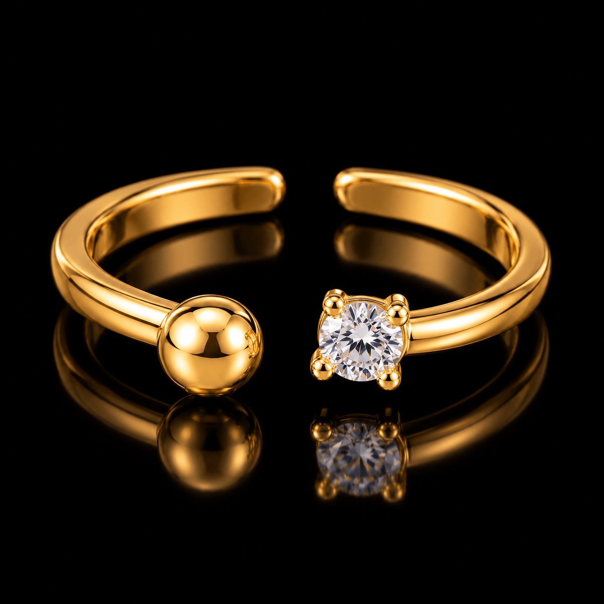 Pearl & Solitaire Cuff Ring 925 Silver Zircon, Gold - Virtue Jewel6