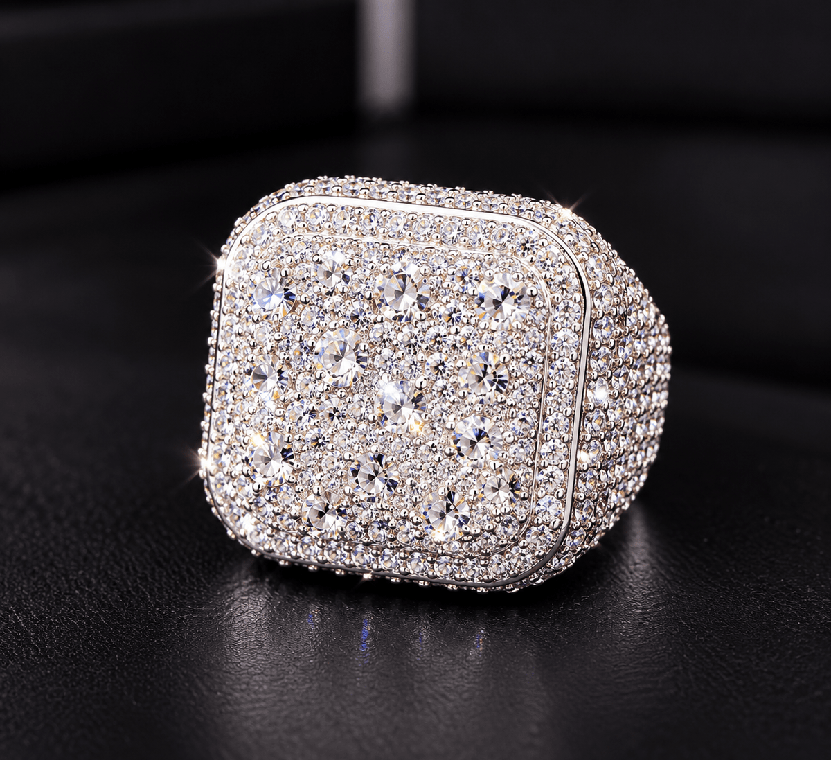 Royal Ice Oversized Square Pavé Statement Ring – Silver-Tone - Virtue Jewel7