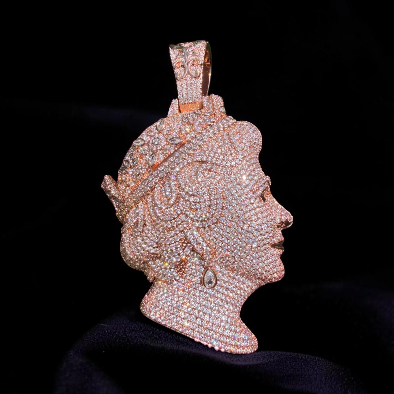 Royal Queen Elizabeth Rose Gold Iced Pendant - Virtue JewelRose gold