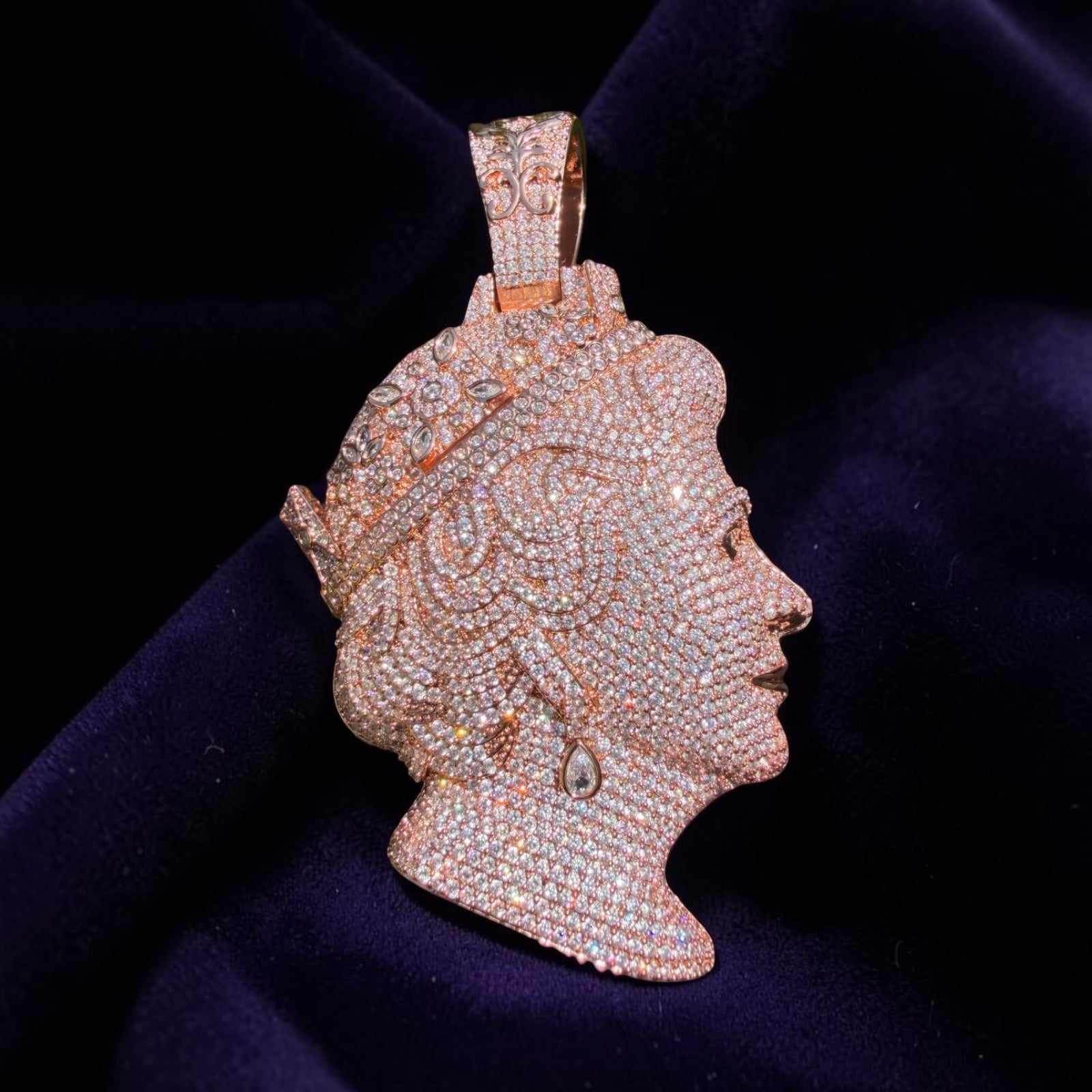 Royal Queen Elizabeth Rose Gold Iced Pendant - Virtue JewelRose gold