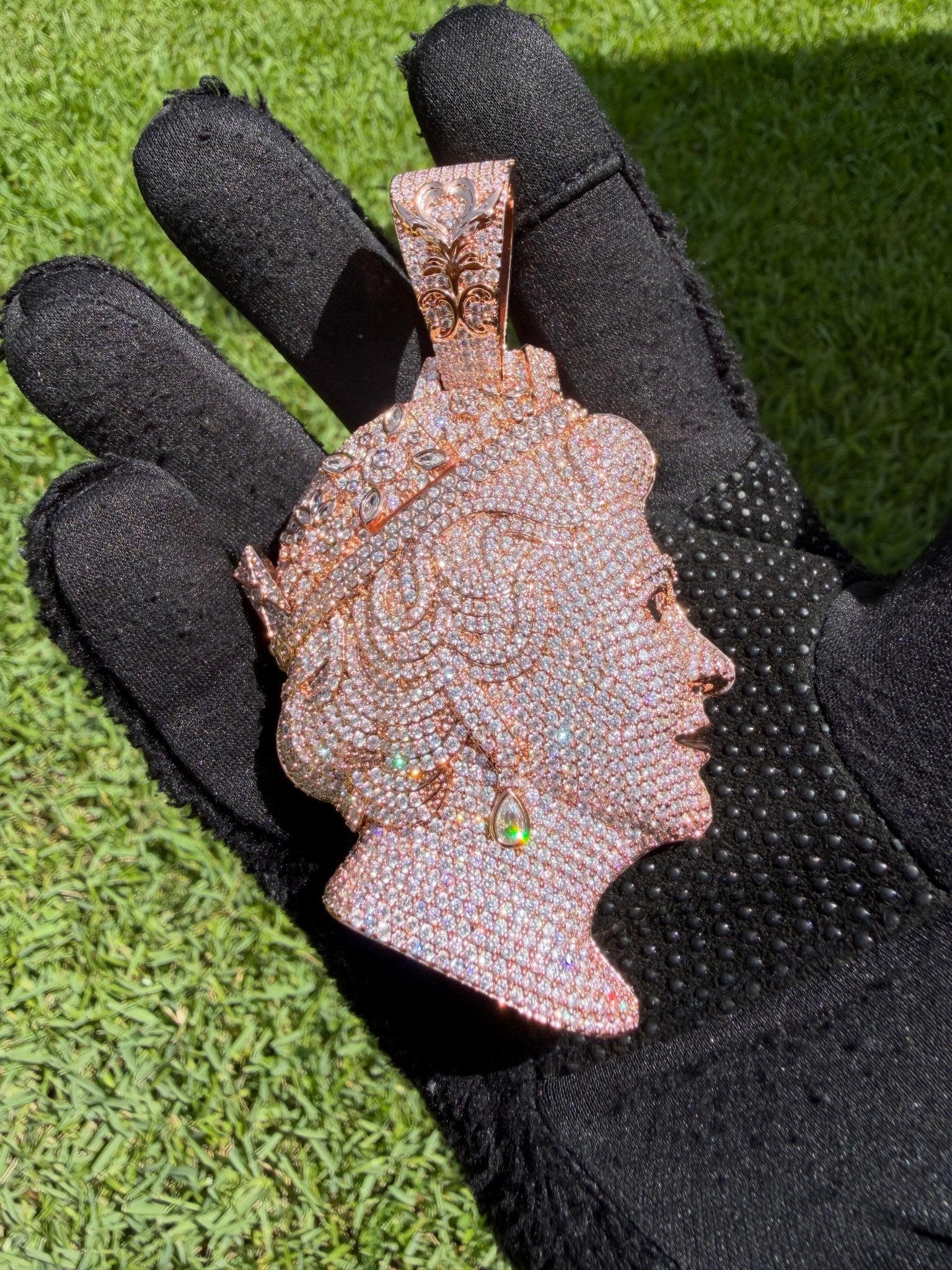 Royal Queen Elizabeth Rose Gold Iced Pendant - Virtue JewelRose gold
