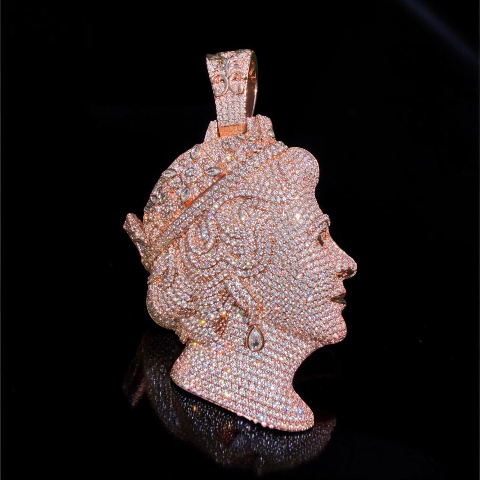 Royal Queen Elizabeth Rose Gold Iced Pendant - Virtue JewelRose gold