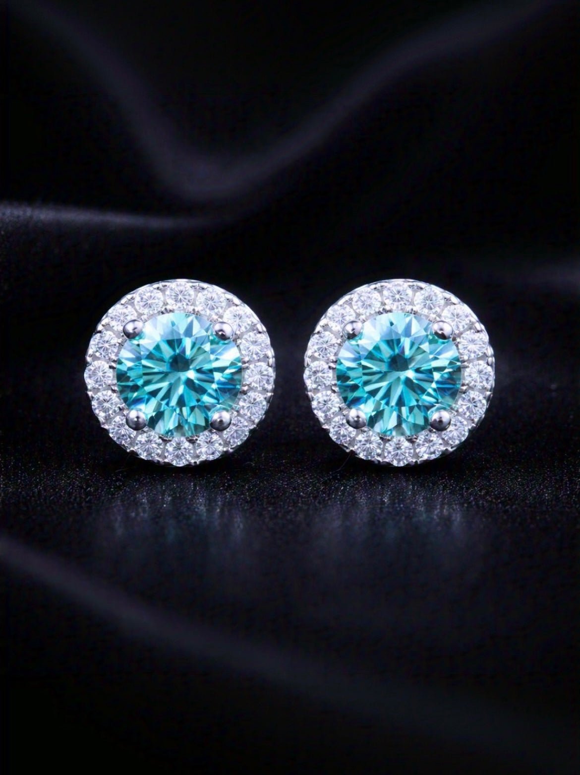Sea Blue Circle 925 Silver Moissanite Diamonds Earrings - Virtue Jewel5*5mm