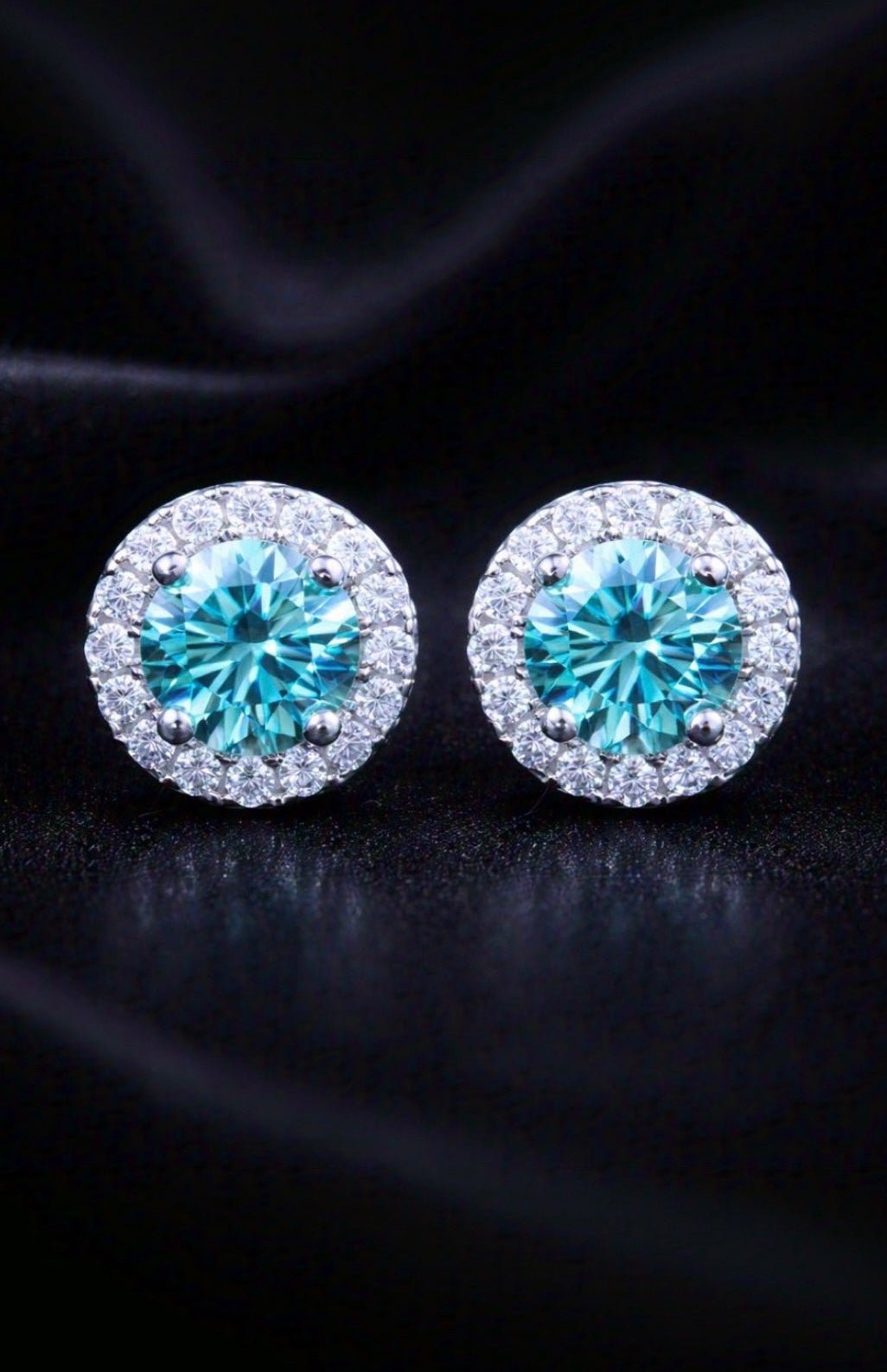 Sea Blue Circle 925 Silver Moissanite Diamonds Earrings - Virtue Jewel5*5mm