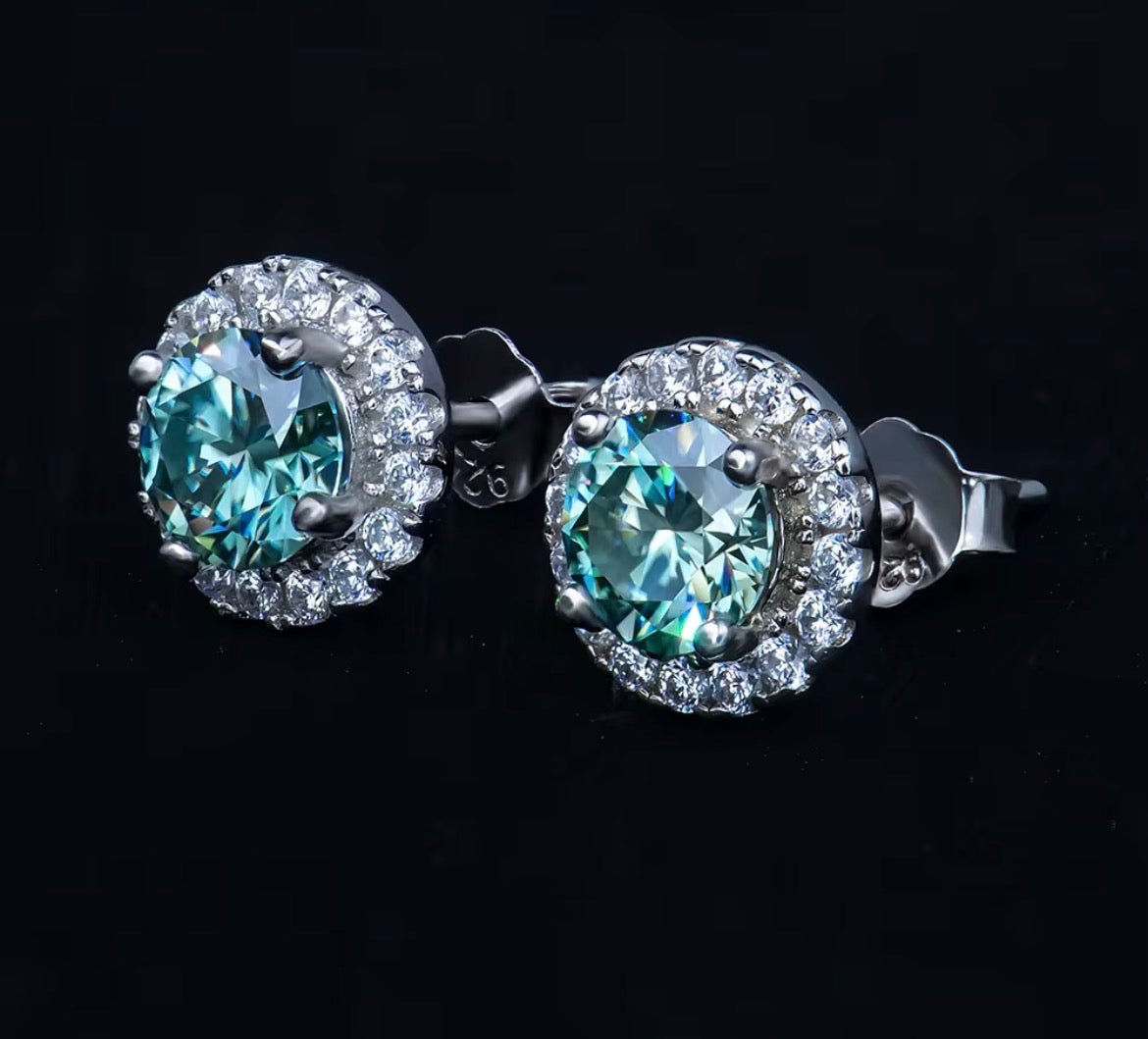 Sea Blue Circle 925 Silver Moissanite Diamonds Earrings - Virtue Jewel5*5mm