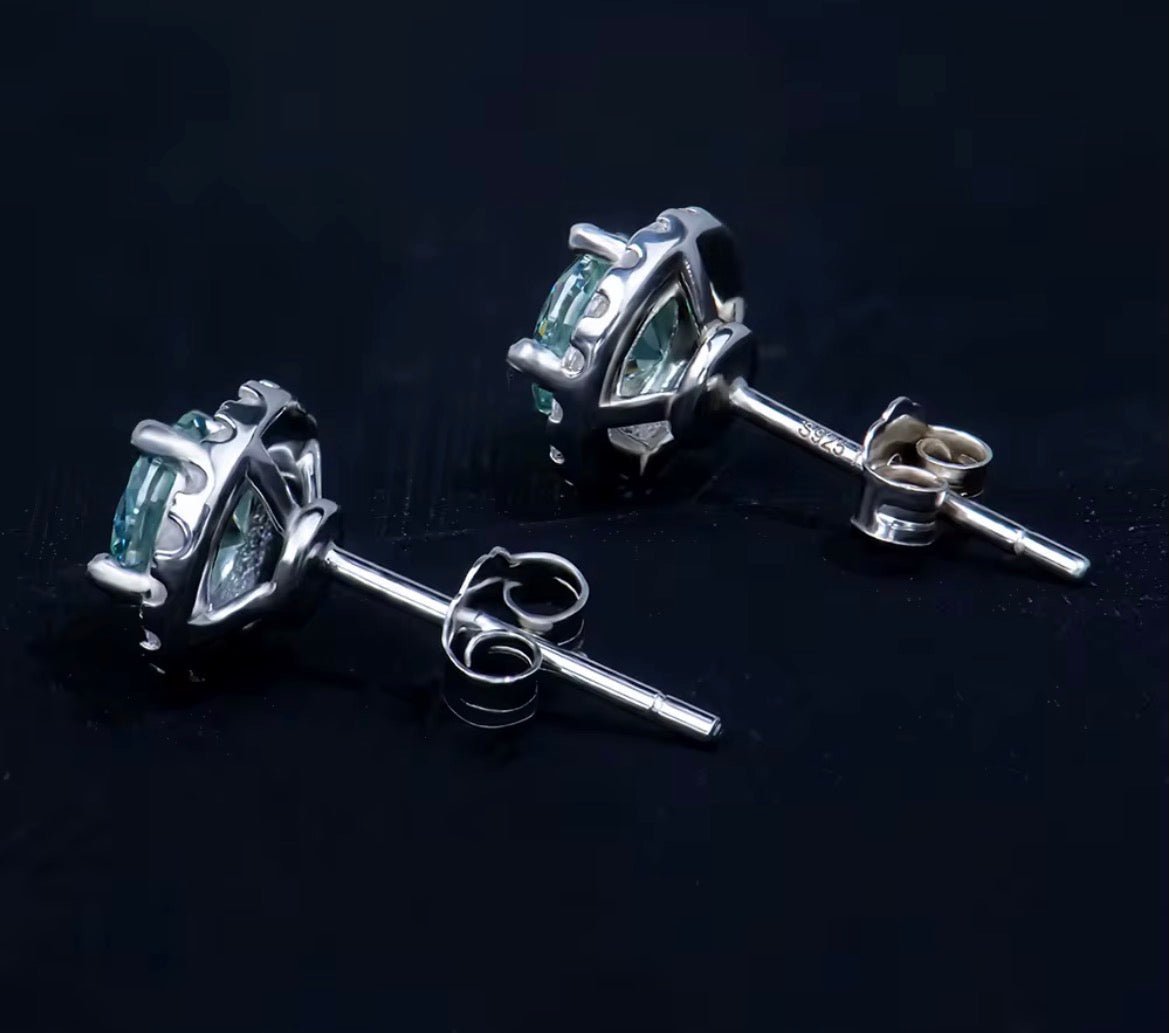 Sea Blue Circle 925 Silver Moissanite Diamonds Earrings - Virtue Jewel5*5mm
