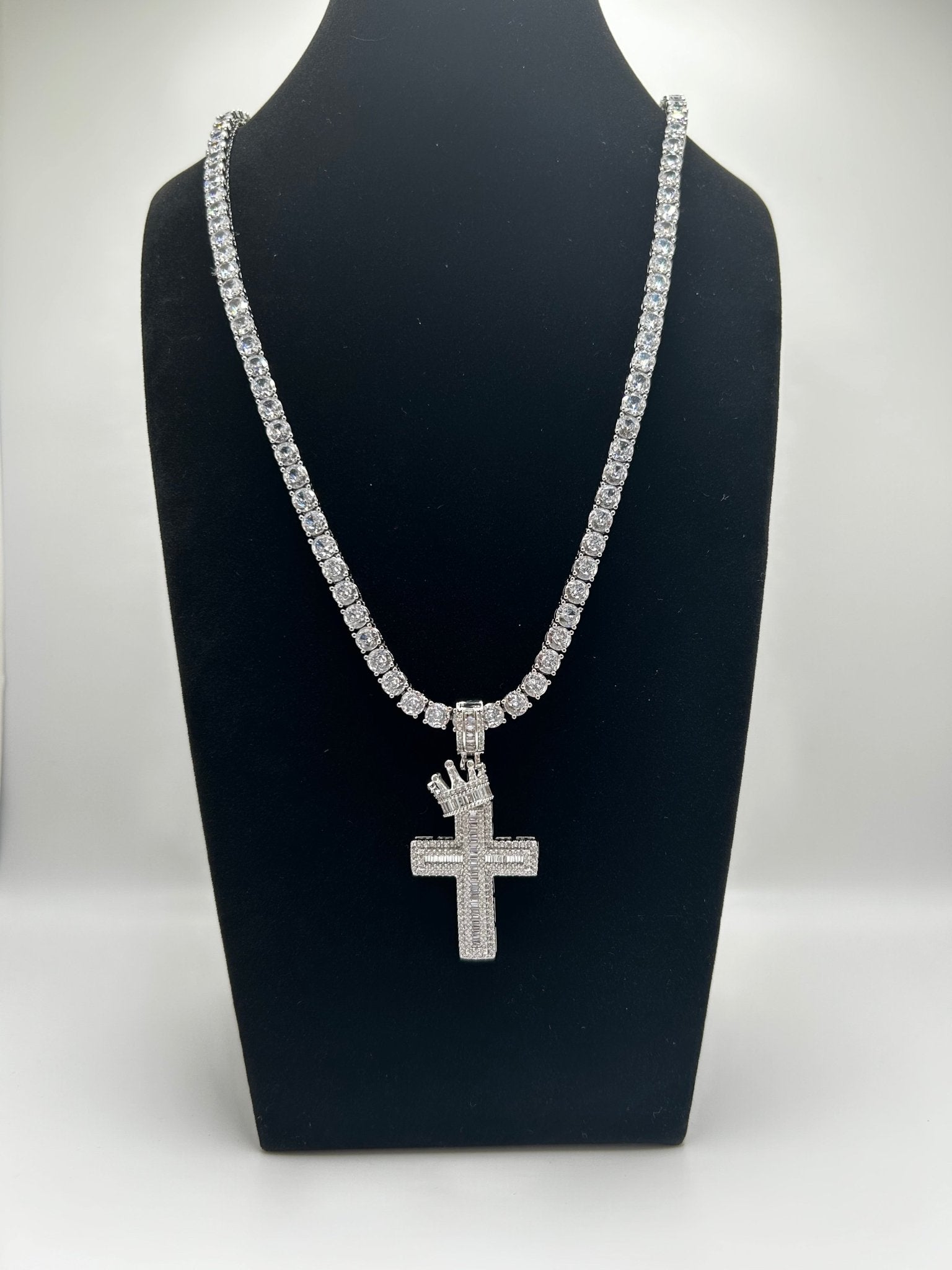 Silver Tennis Chain & Jesus Pendant Set - Virtue JewelWhite Royal Crown Cross18inch