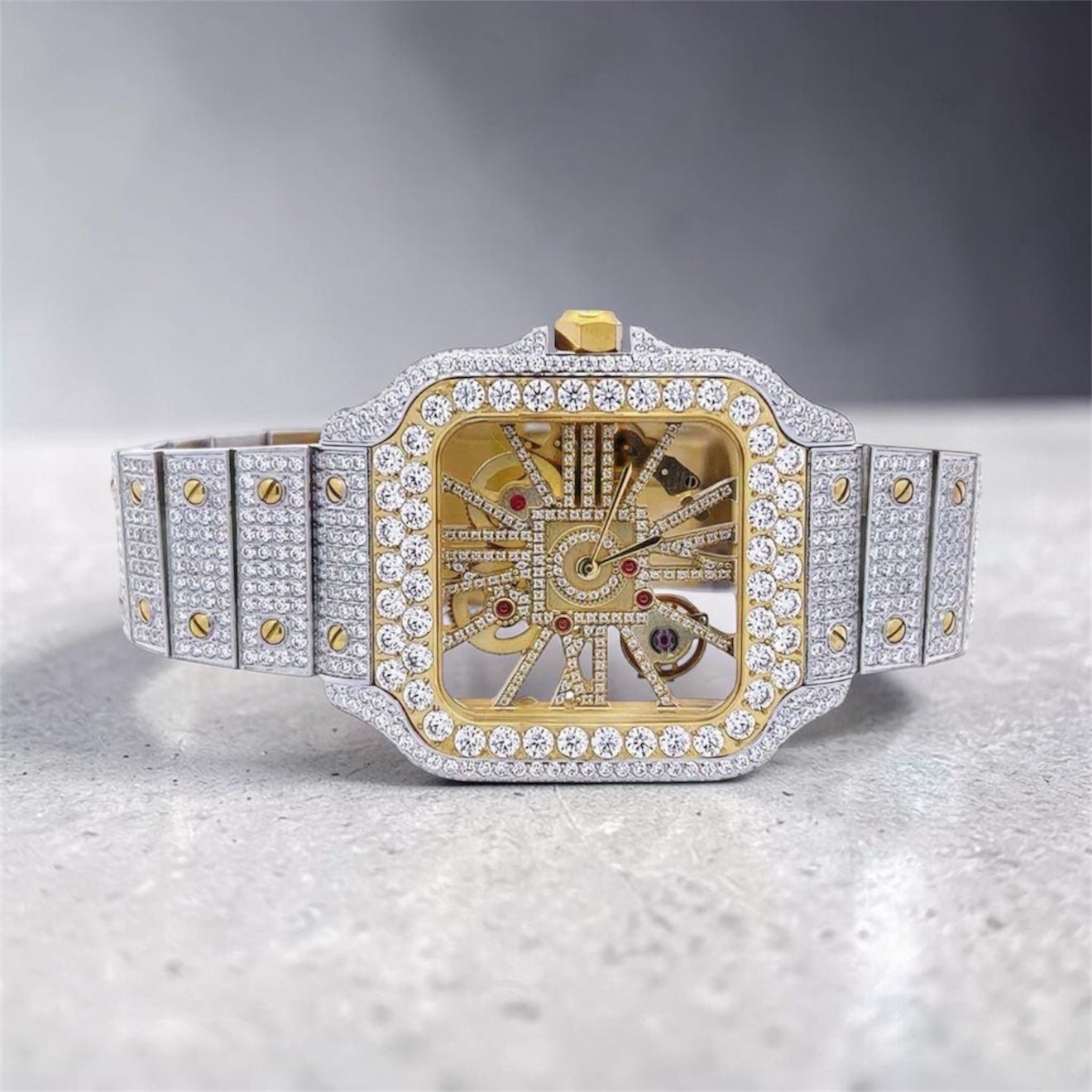 Skeleton Bust Down VVS1 Moissanite Watch - Virtue JewelYellow Gold