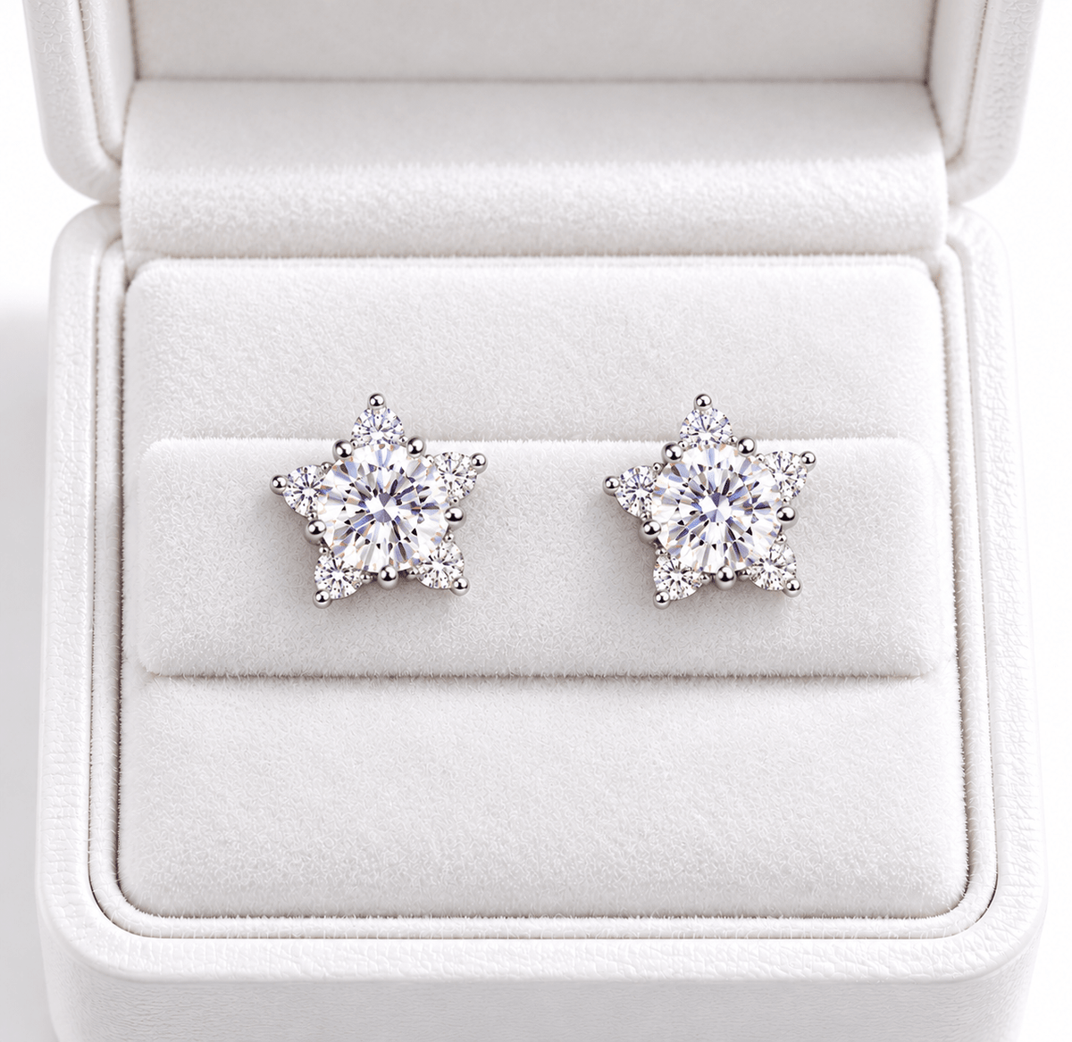 Snowflake Halo Stud Earrings – 925 Sterling Silver VVS Moissanite, 4mm & 6.5mm - Virtue JewelWhite Gold