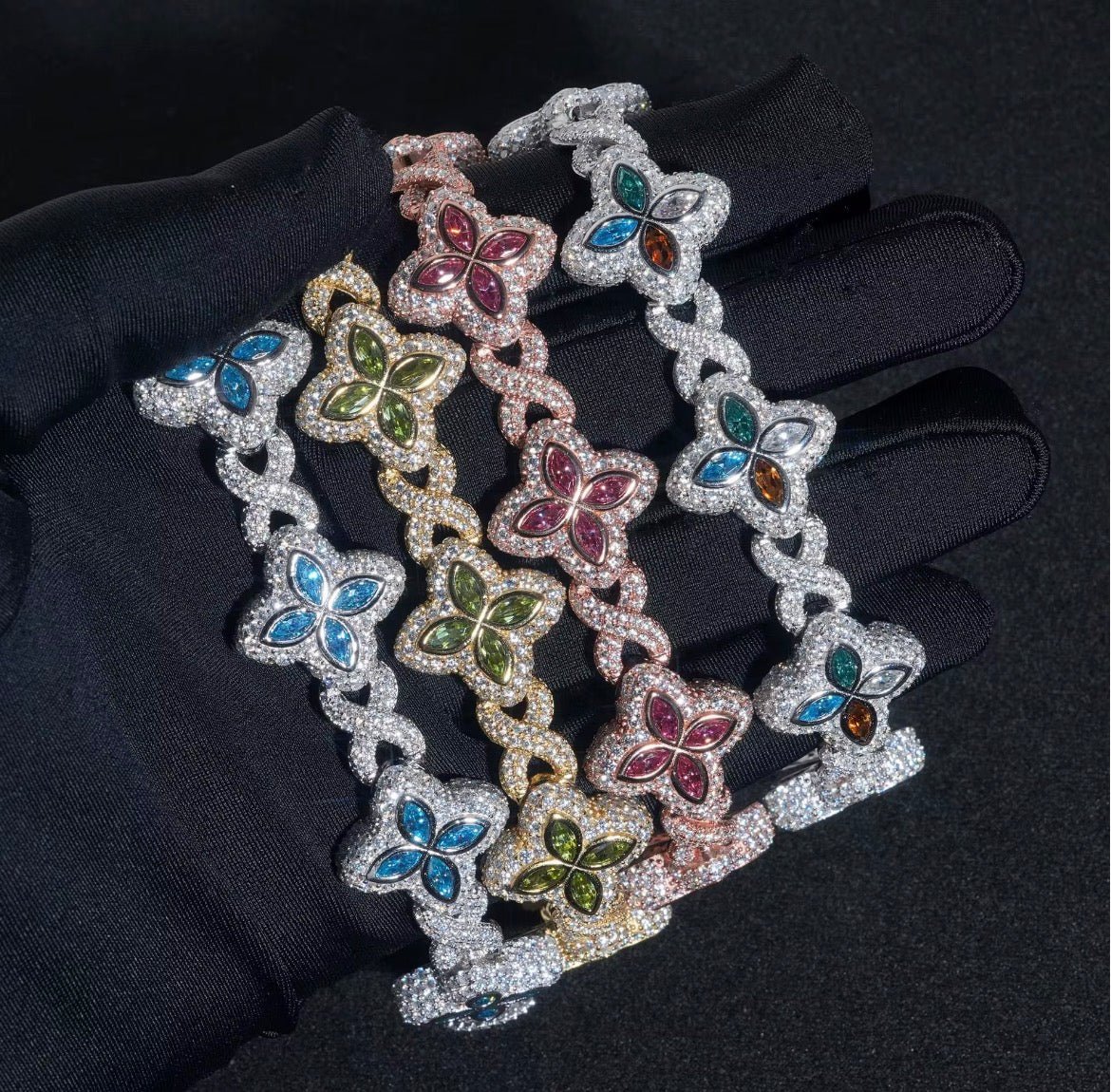 Sparkling Clover Bracelet - Moissanite & 925 Silver - Virtue Jewel7 inchWhite GoldPlain