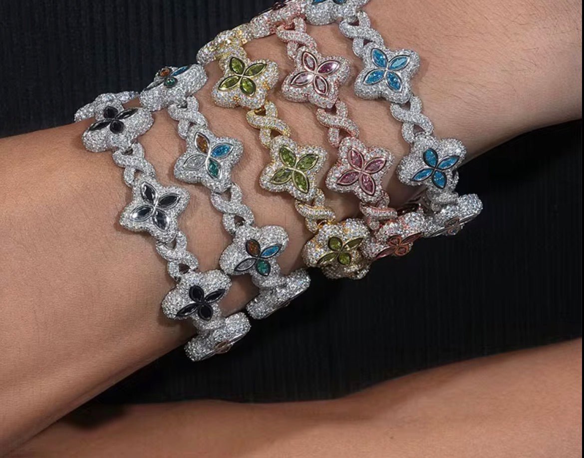 Sparkling Clover Bracelet - Moissanite & 925 Silver - Virtue Jewel7 inchWhite GoldPlain
