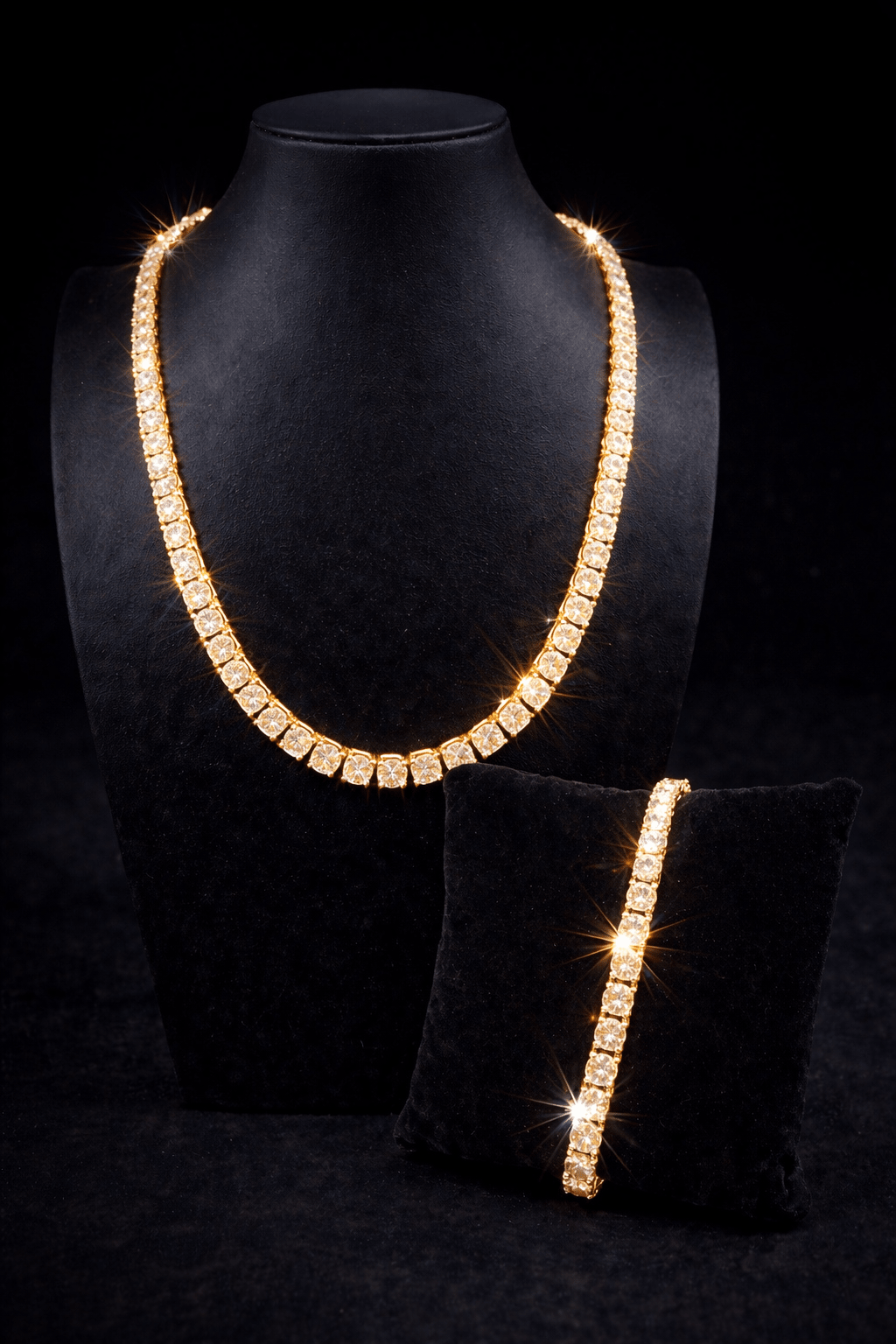 Tennis Chain & Bracelet Stimulated Diamonds Set - Virtue Jewel6inch18inchSilverJewelry Set