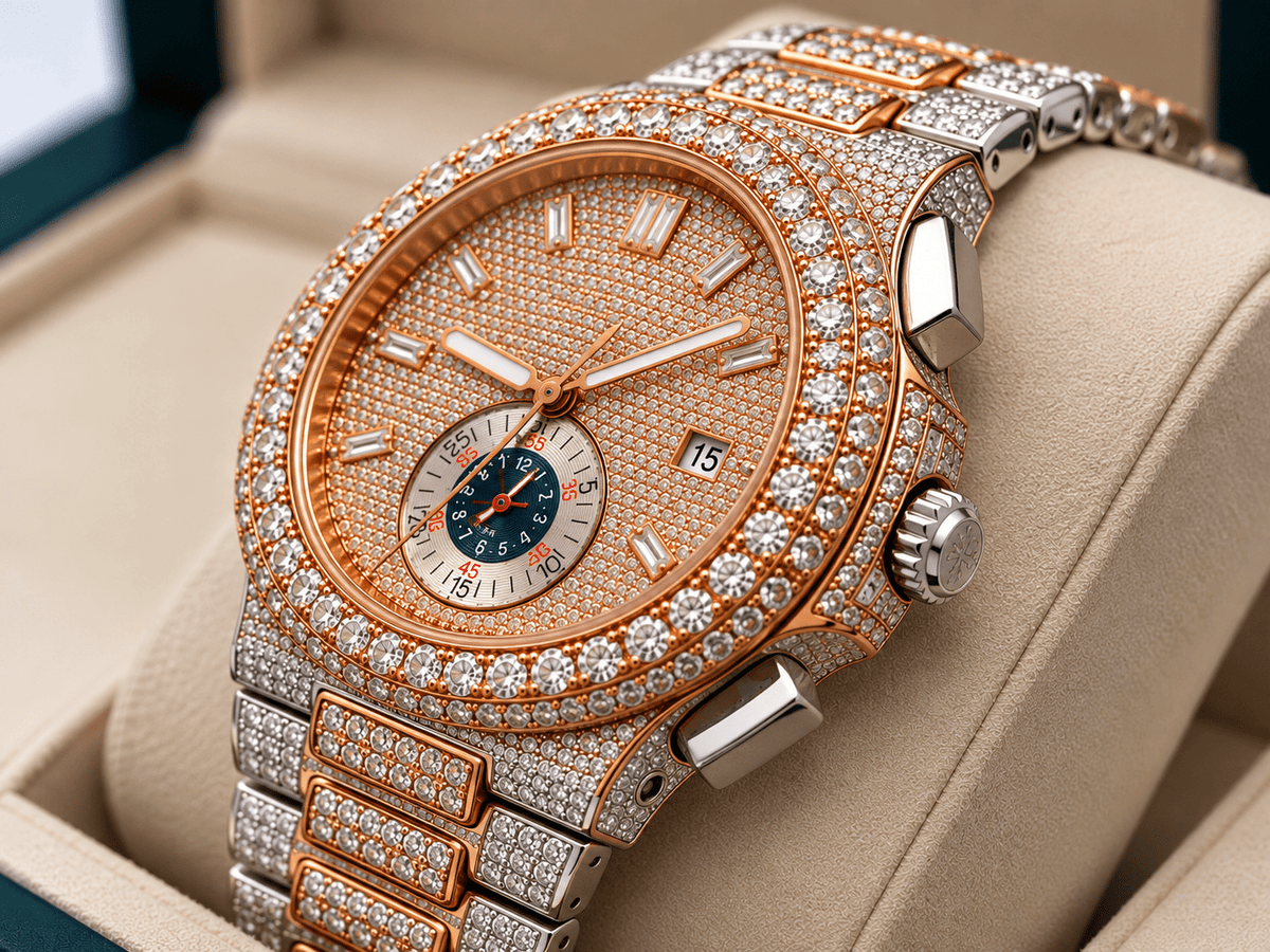 Two-Tone Rose Gold & Silver Iced-Out Watch – Diamond-Style Dial with Subdial Detail - Virtue JewelSilver