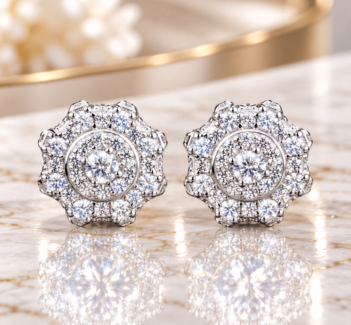 VVS Moissanite Sparkling Halo Stud Earrings – 925 Sterling Silver - Virtue JewelWhite GoldEarrings