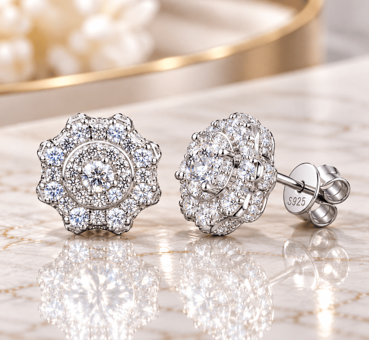 VVS Moissanite Sparkling Halo Stud Earrings – 925 Sterling Silver - Virtue JewelWhite GoldEarrings