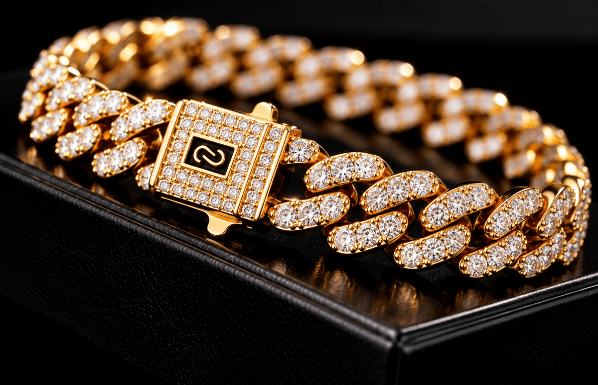 10mm 14K Gold Plated Cuban Link Bracelet – Iced Out 5A CZ - Virtue JewelBracelets