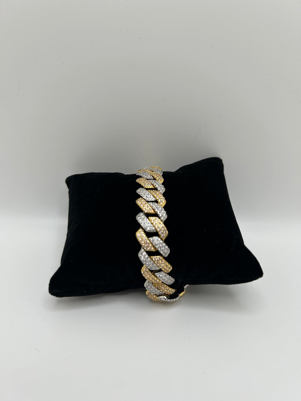 12mm Two Tone Gold & Silver Cuban Square Flat Iced Out Bracelet - Virtue Jewel7inch