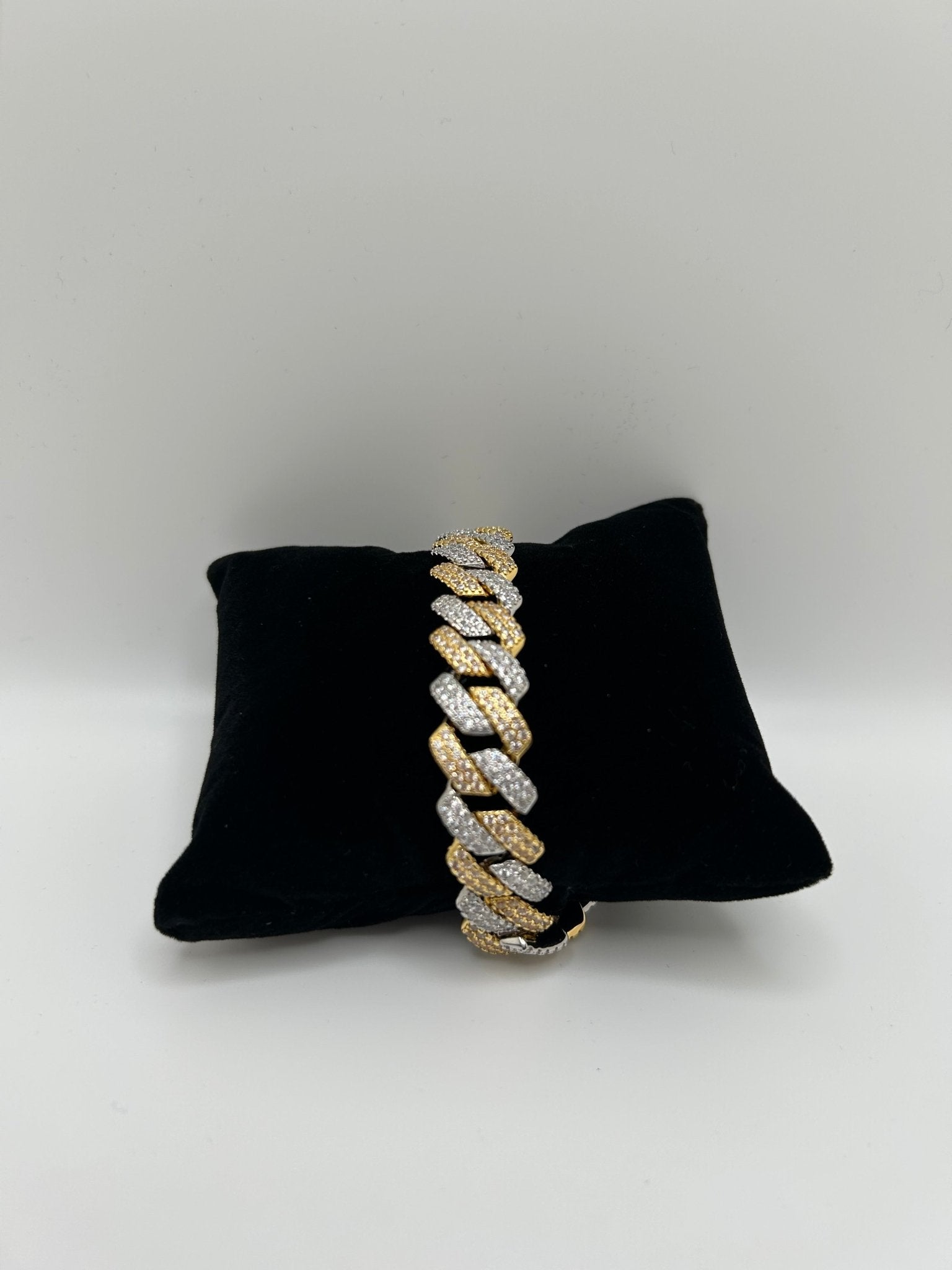 12mm Two Tone Gold & Silver Cuban Square Flat Iced Out Bracelet - Virtue Jewel7inch