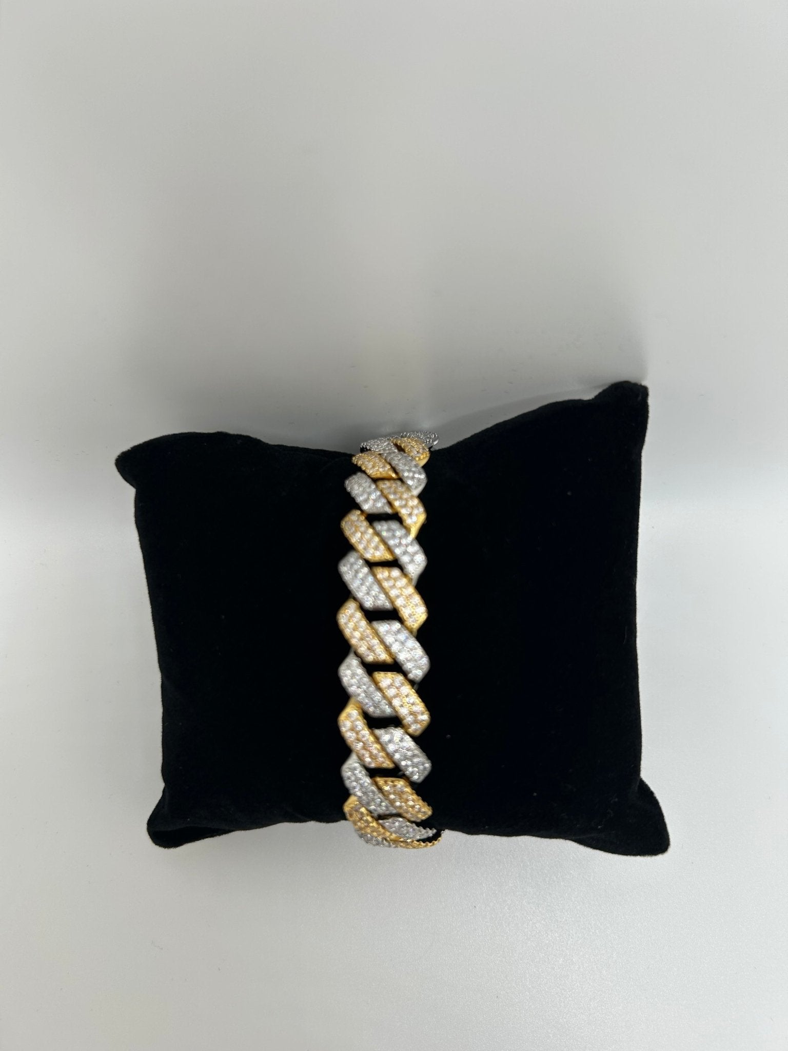 12mm Two Tone Gold & Silver Cuban Square Flat Iced Out Bracelet - Virtue Jewel7inch