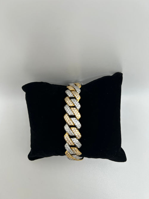 12mm Two Tone Gold & Silver Cuban Square Flat Iced Out Bracelet - Virtue Jewel7inch