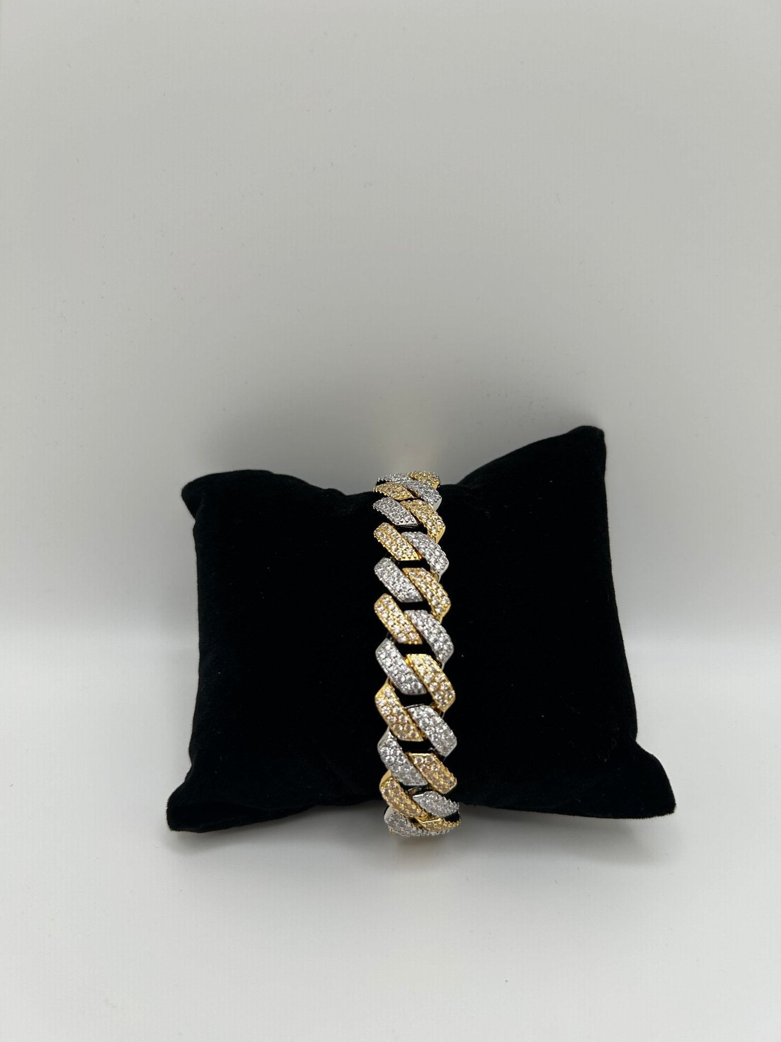 12mm Two Tone Gold & Silver Cuban Square Flat Iced Out Bracelet - Virtue Jewel7inch