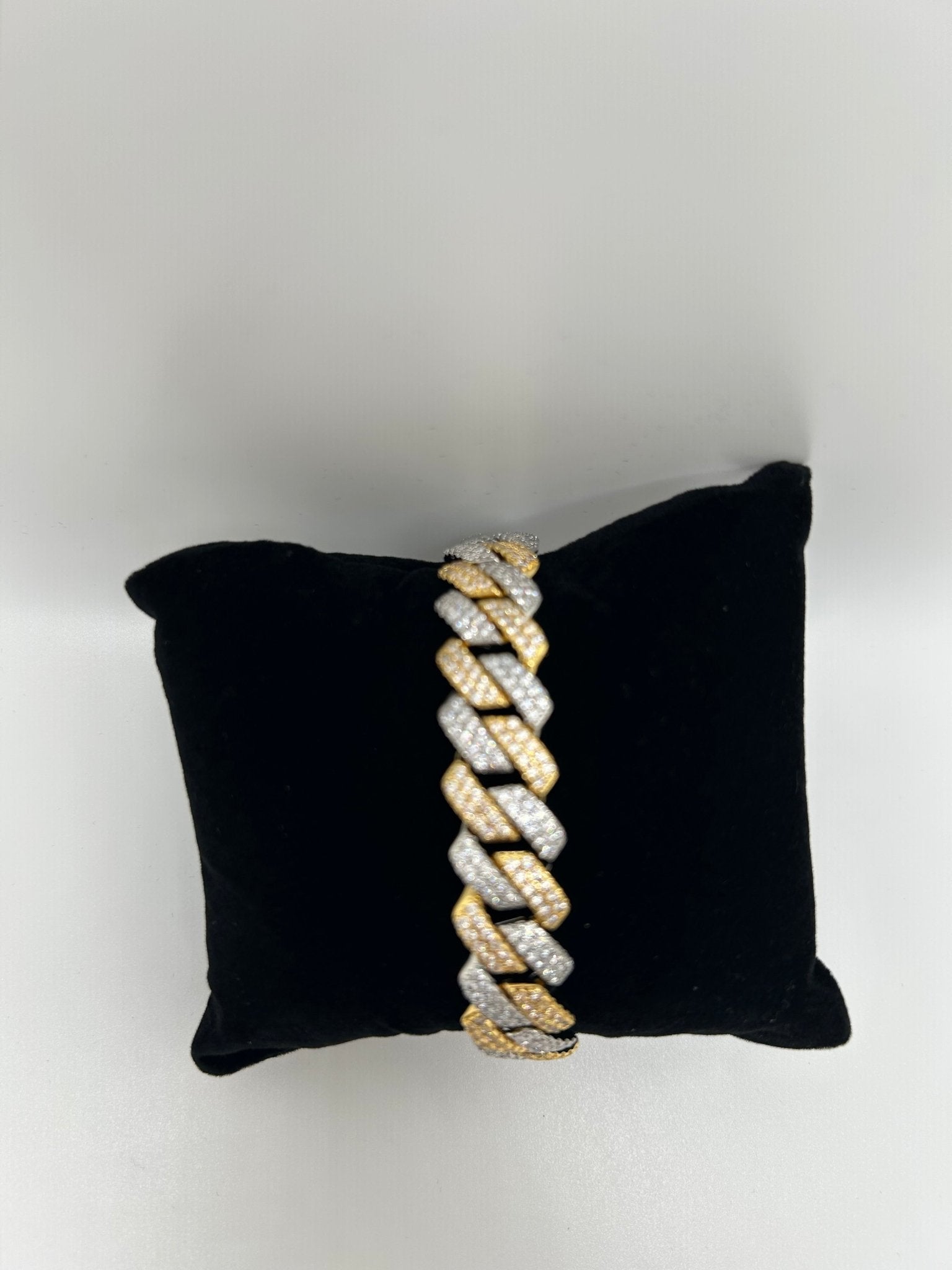12mm Two Tone Gold & Silver Cuban Square Flat Iced Out Bracelet - Virtue Jewel7inch