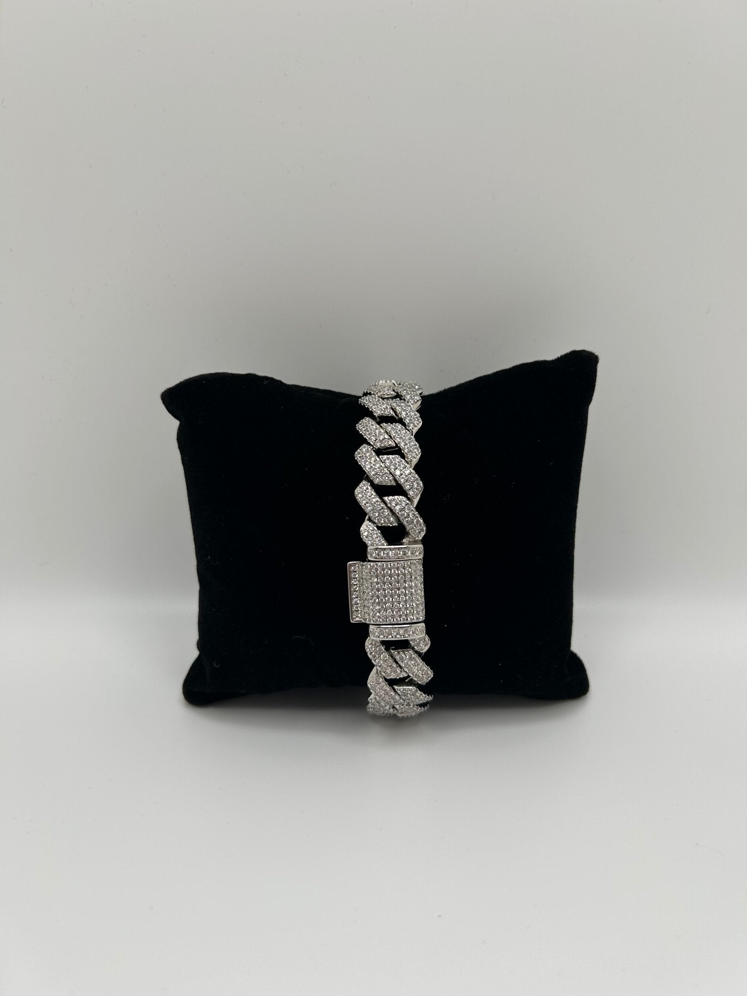 14MM FLAT CUBAN ICED OUT STIMULATED DIAMONDS Bracelet - Virtue Jewel7inchSilver