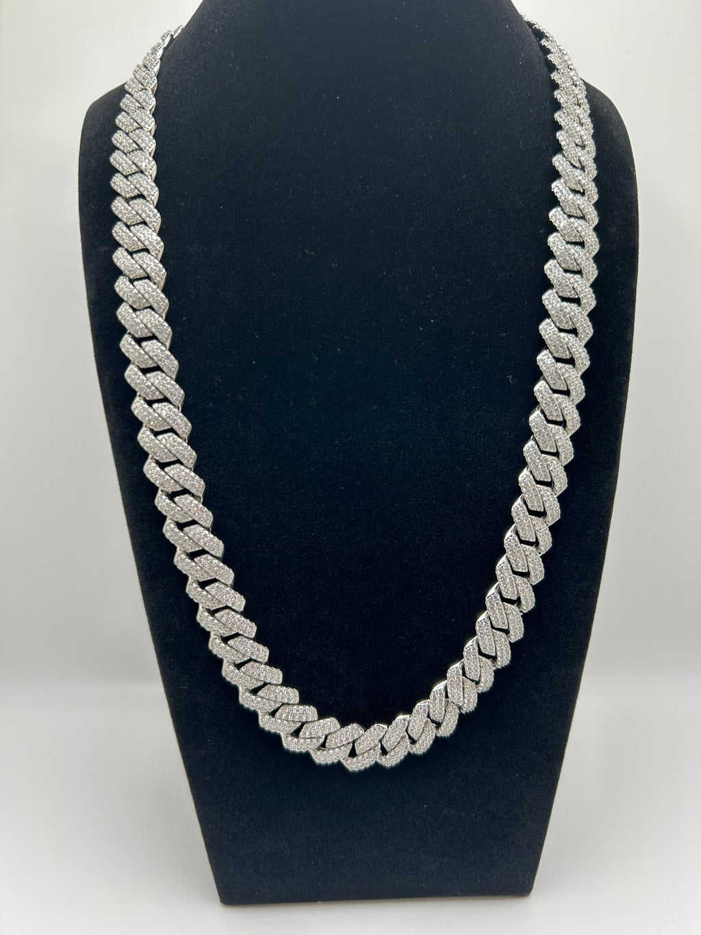 14mm Flat Cuban Iced Out Stimulated Diamonds Chain - Virtue Jewel20inchSilverChain Necklace
