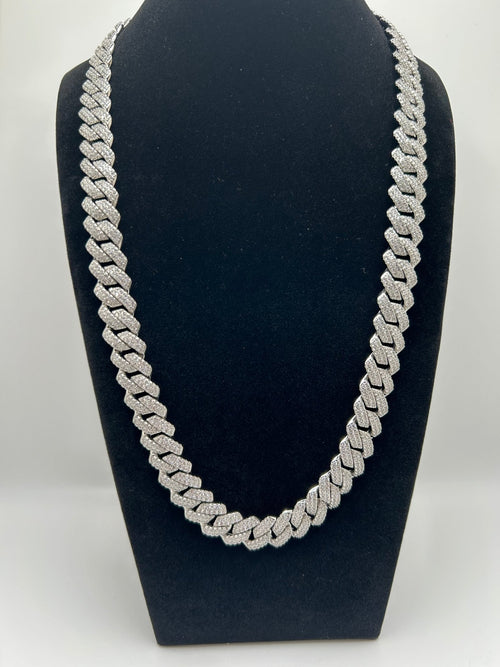 14mm Flat Cuban Iced Out Stimulated Diamonds Chain - Virtue Jewel20inchSilverChain Necklace