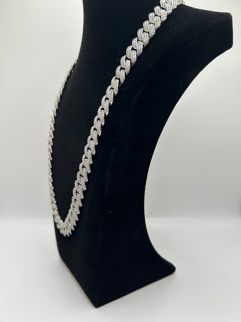 14mm Flat Cuban Iced Out Stimulated Diamonds Chain - Virtue Jewel20inchSilverChain Necklace