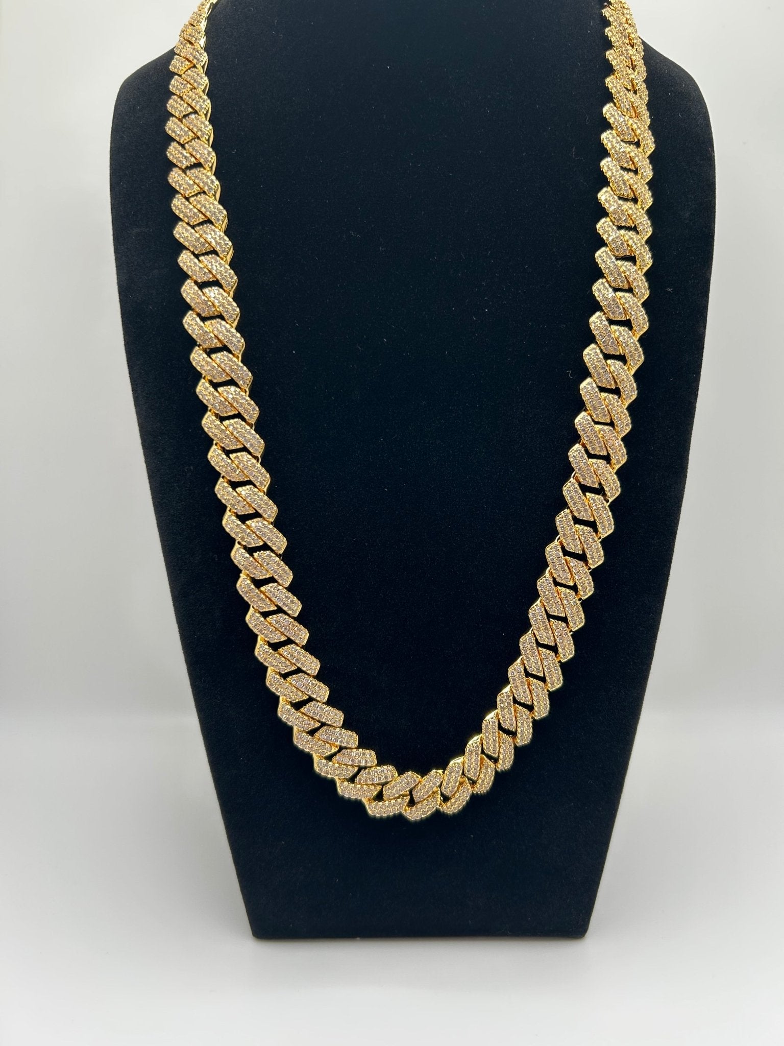 14mm Flat Cuban Iced Out Stimulated Diamonds Chain - Virtue Jewel20inchSilverChain Necklace