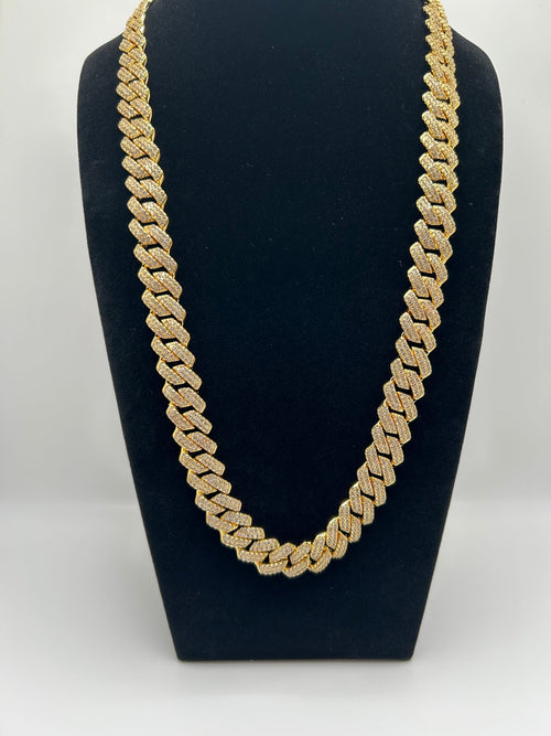14mm Flat Cuban Iced Out Stimulated Diamonds Chain - Virtue Jewel20inchSilverChain Necklace
