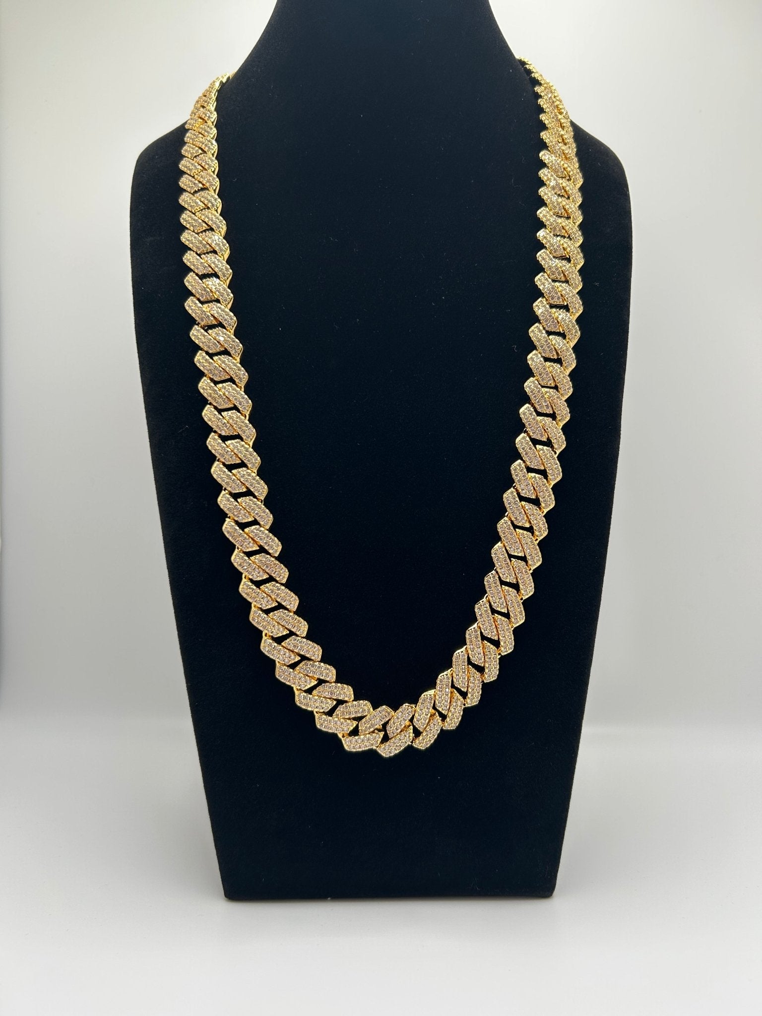 14mm Flat Cuban Iced Out Stimulated Diamonds Chain - Virtue Jewel20inchSilverChain Necklace