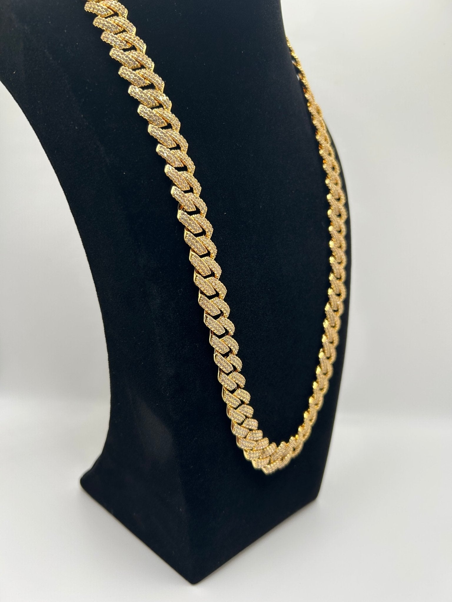 14mm Flat Cuban Iced Out Stimulated Diamonds Chain - Virtue Jewel20inchSilverChain Necklace
